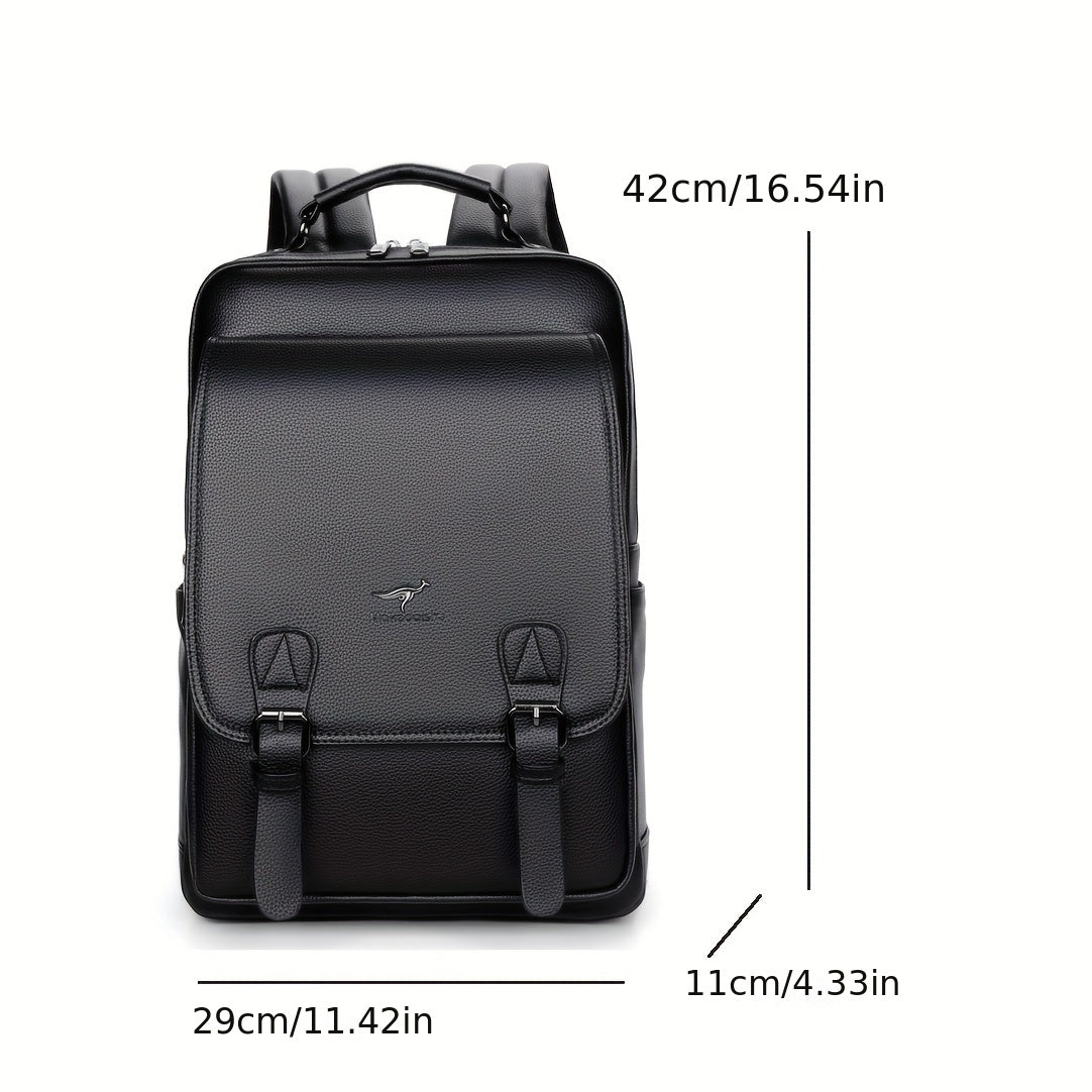 Stylish Men's Backpack - Multifunctional, Large Capacity for 39.62cm Laptop, Business Travel Ready, Durable PU Material
