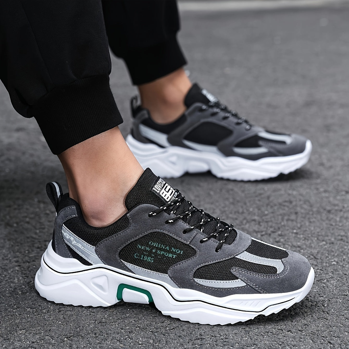Men's Trendy Chunky Shoes, Comfy Non Slip Lace Up Casual Soft Sole Sneakers For Men's Outdoor Activities