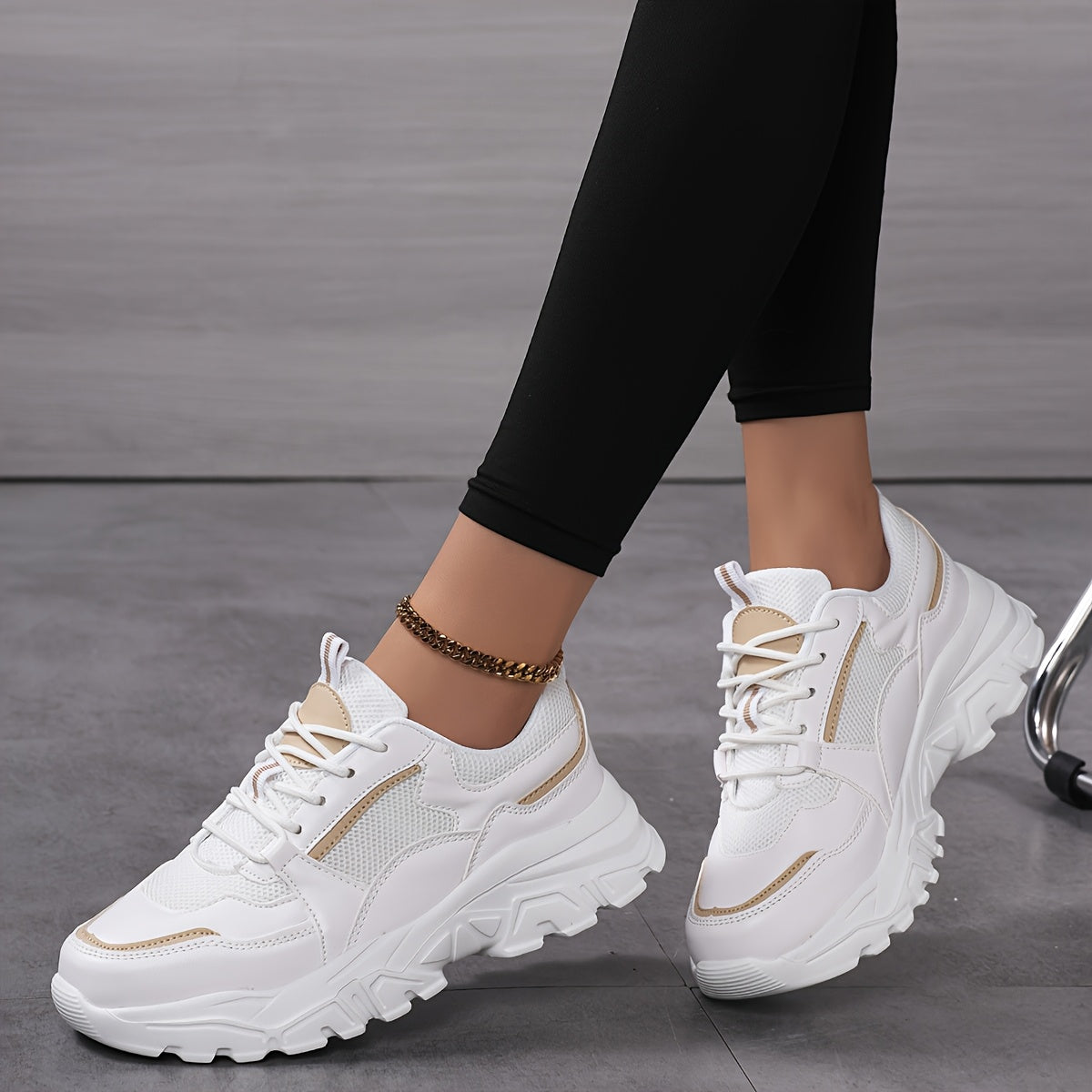 Women'S Fashion Casual Sneakers, Sizes 36-42, Breathable Lace-Up Running Shoes, Lightweight, Low Top, Round Toe, with Fabric Upper and MD Sole, All-Season Wear