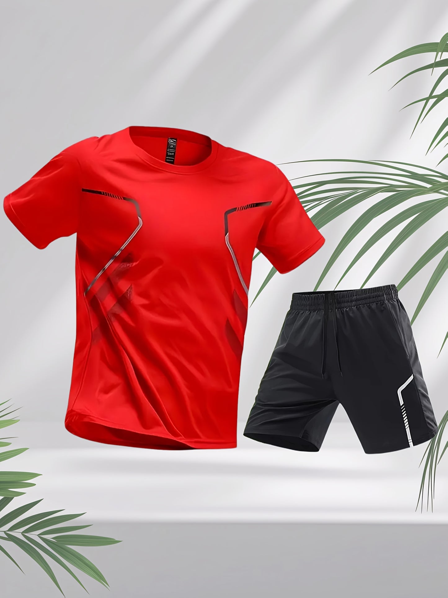 2pcs Men's Running Sportswear Set Summer Ice Sliky Fiber Fabric Quick-Dry Sweat-Absorbent Fitness Casual Short Sleeve Shorts Outfit