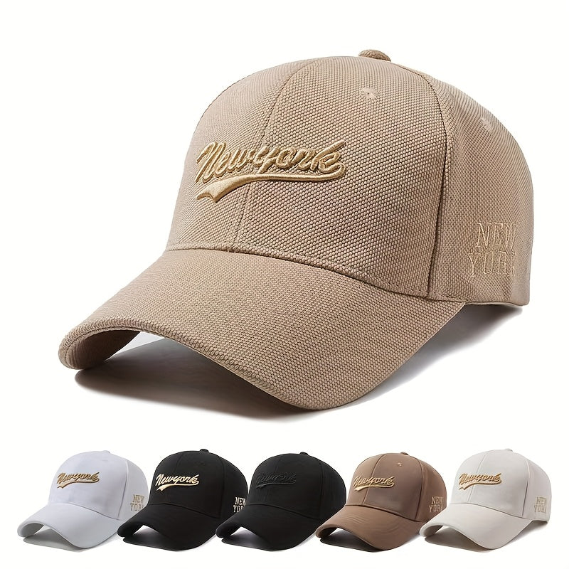 Adjustable Embroidered "NEW YORK" Baseball Cap, Wide Brim, Mesh Back, Casual Style in Beige, Black, White, Dark Brown, Navy Blue, Red, Green, and Yellow Colors, Fashionable and Comfortable for All Seasons, Allseason Hat | Mod
