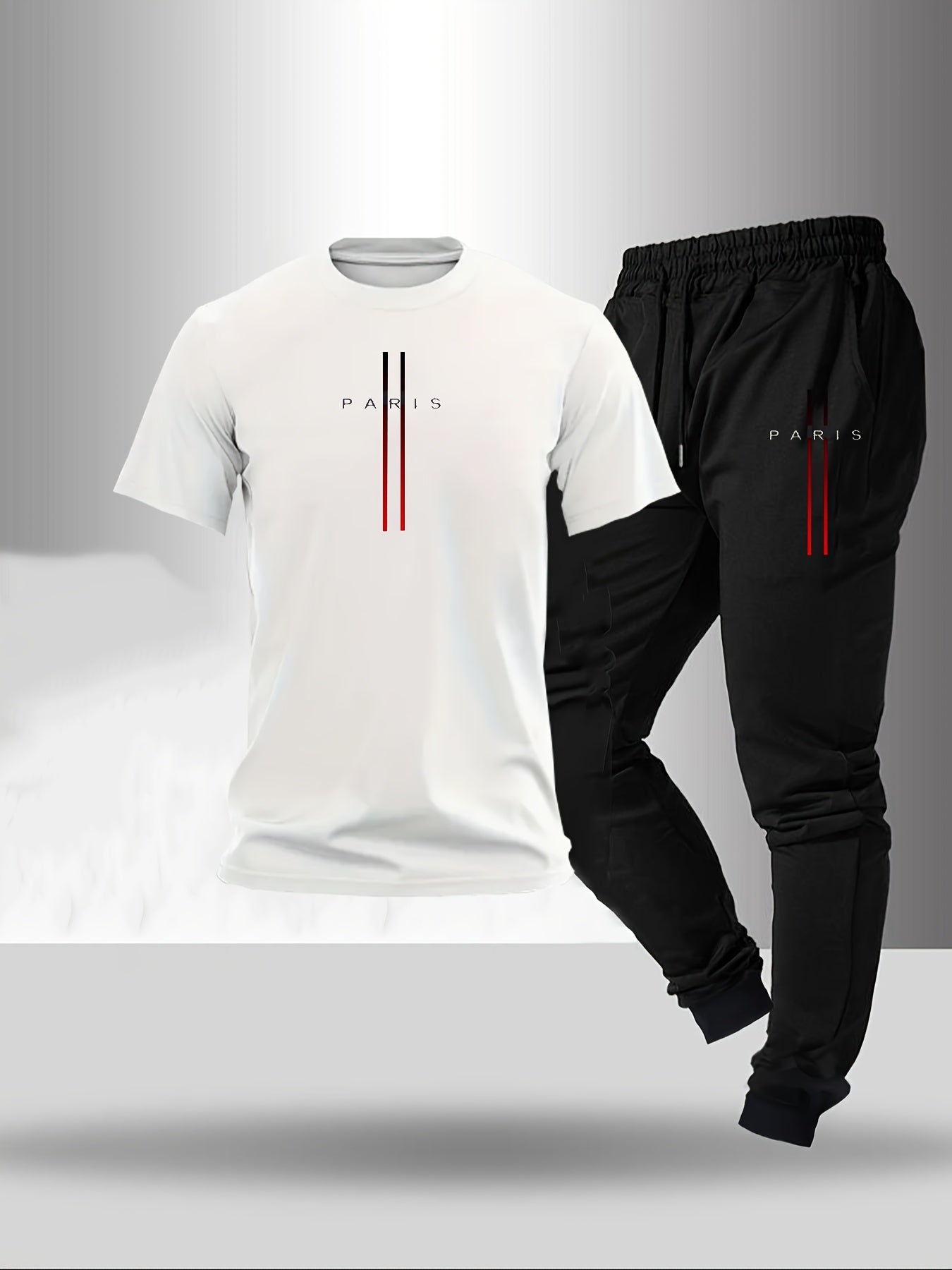 2pcs Set, Men'S Trendy And Fashionable Home Leisure Suit, Classic Round Neck T-Shirt, Drawstring Pants.