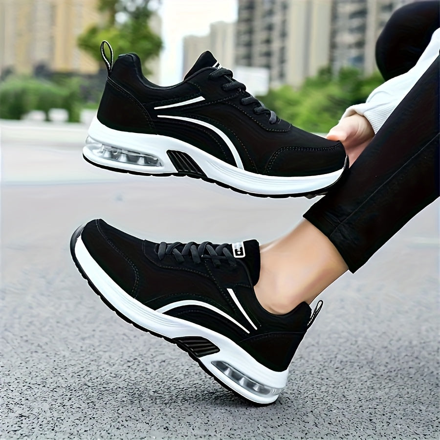 Women's Sneakers - Lightweight All-Season Gym Shoes, Cushioned Arch Support Non-Slip PU Outsole - Black Sneakers for Running, Casual, Office - Lace-Up Fitness Footwear with Minimalist Design, Ladies Sneakers, Everyday Comfo