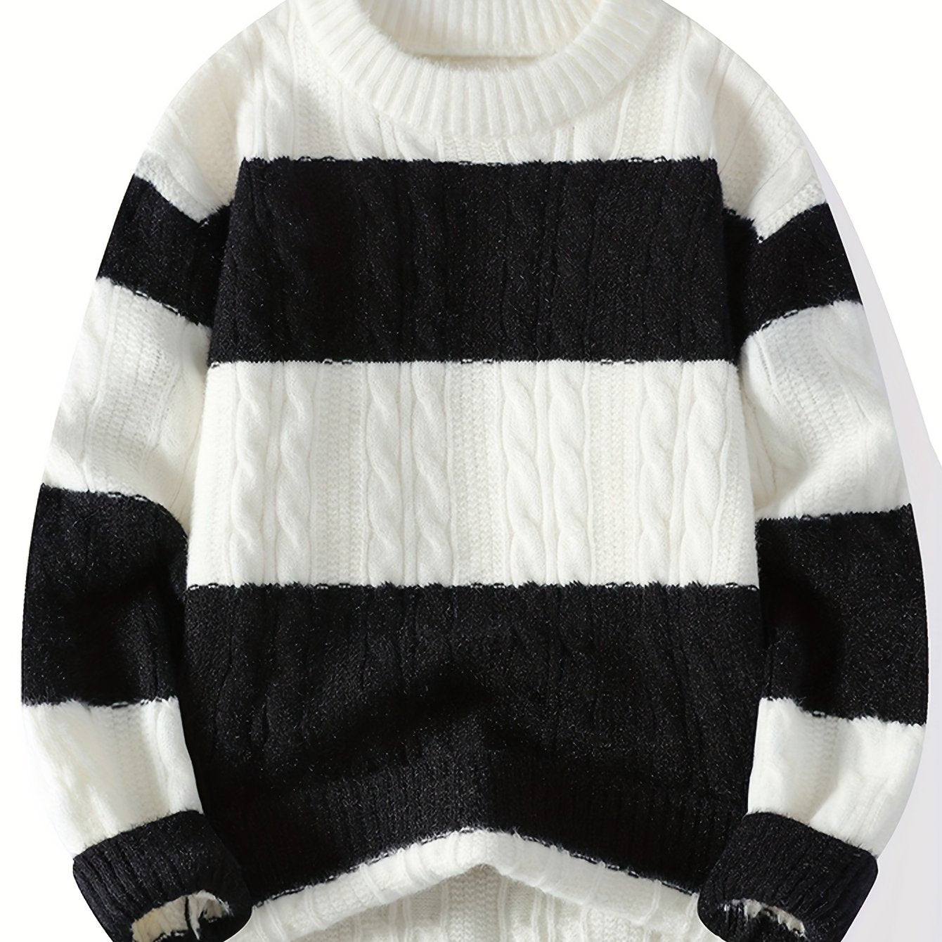 New Autumn And Winter Round-Neck Fashion Striped Color-Block Knitted Pullover Sweater for Middle-Aged Men, Warm And Comfortable