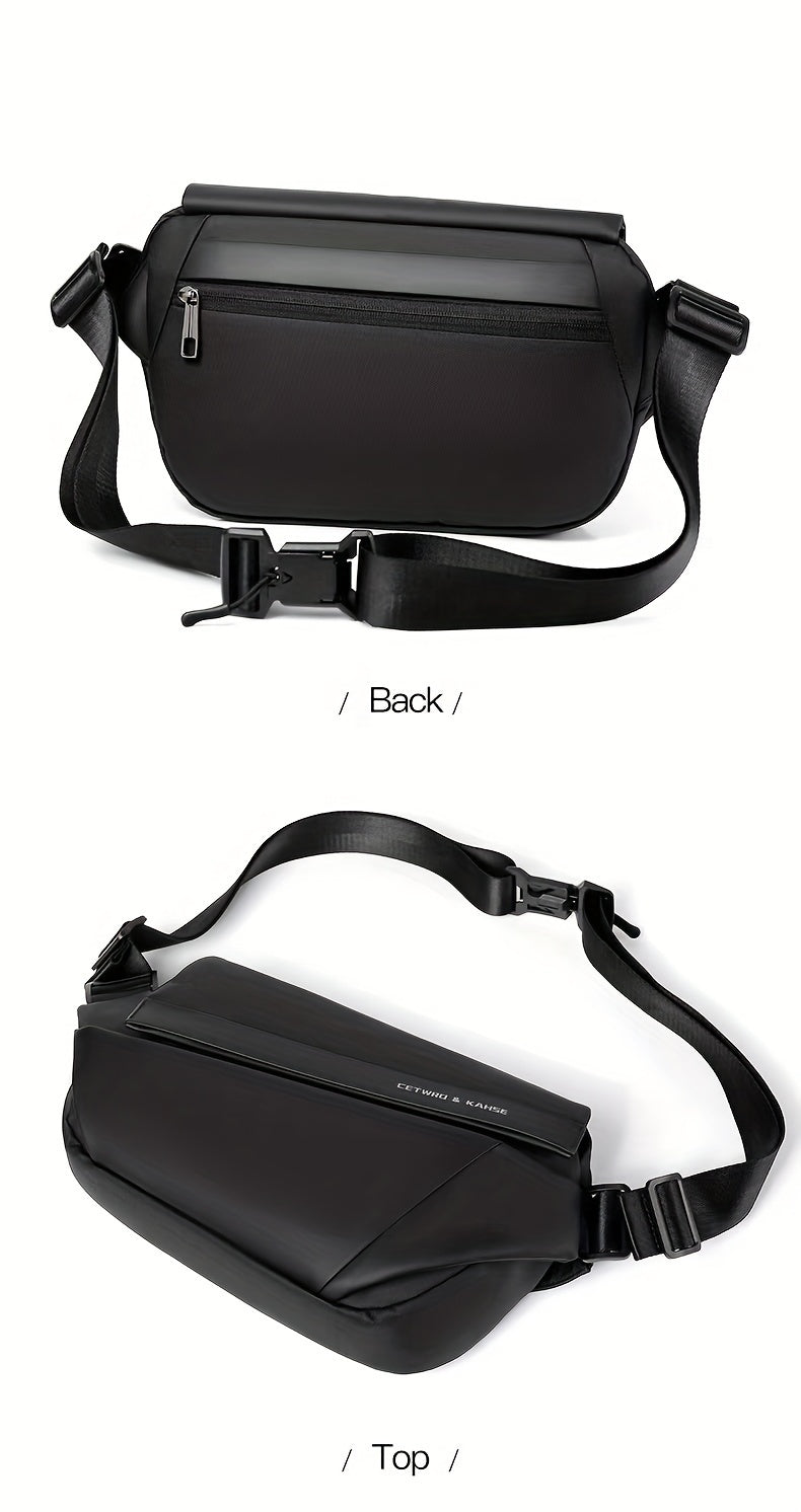 Men'S Sleek Black Crossbody Bag - Durable Oxford Material, Zippered Chest Bag with Adjustable Strap, Ideal for Commuting Cycling, Trendy Shoulder Bag for Men, Cycling Bag Trendy Shoulder Bag Functional Design, Small Crossbo