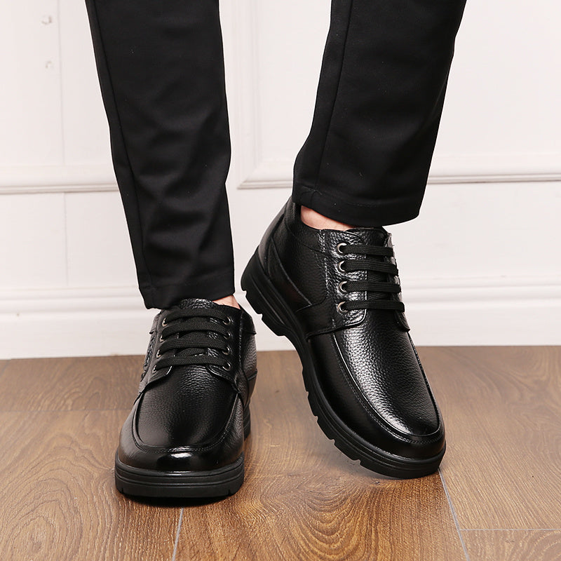 Men'S Winter Warm Shoes - Genuine Leather-like Upper, Plush Lining & Non-Slip Rubber Sole - All-Season Business & Casual Shoes with Lace-Up Closure - Formal & Everyday, Winter Footwear For Men, Winter Boots, Classic Laceup De