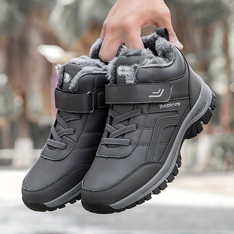EKBN Men's Winter Plush Ankle Boots - Thermal Snow Shoes with TPR Traction Tread, -like Synthetic Upper & Plush, All-Terrain Outdoor Boots for Ice, Snow, Mud - Casual,, Cold Weather (Warm Ankle