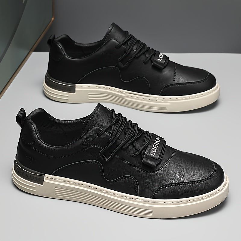 Men'S Casual Low-Top Sneakers - Lightweight, Comfortable Versatile Skate Shoes in Black with White Accents, Lace-Up Design for Outdoor Hiking Casual Wear, Outdoor Hiking Shoes Stylish Lowtops Comfortable Footwear