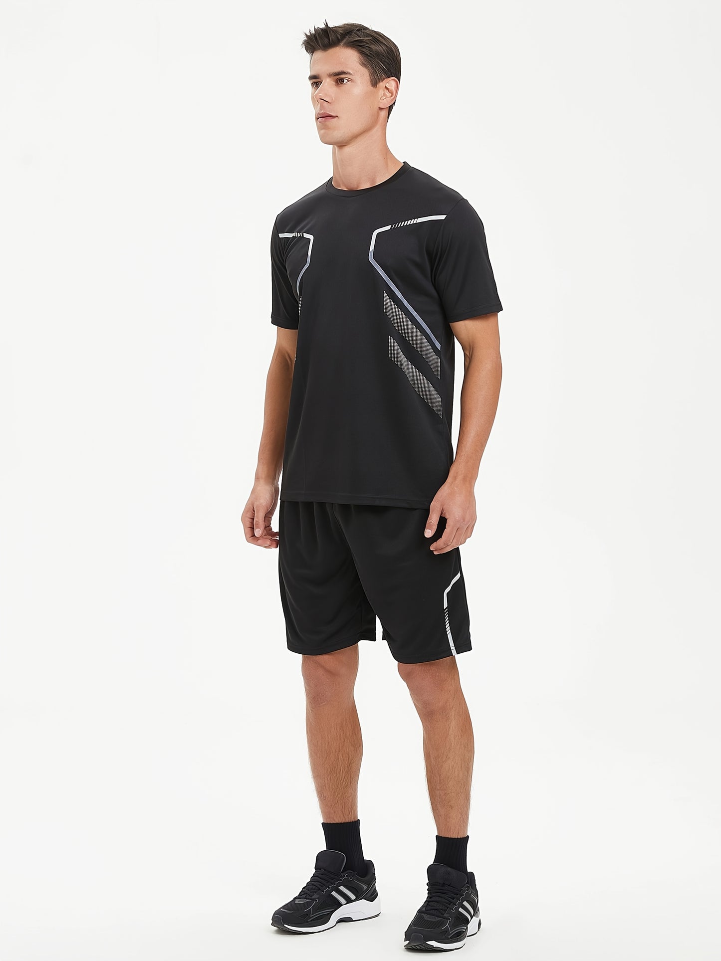 2pcs Men's Running Sportswear Set Summer Ice Sliky Fiber Fabric Quick-Dry Sweat-Absorbent Fitness Casual Short Sleeve Shorts Outfit