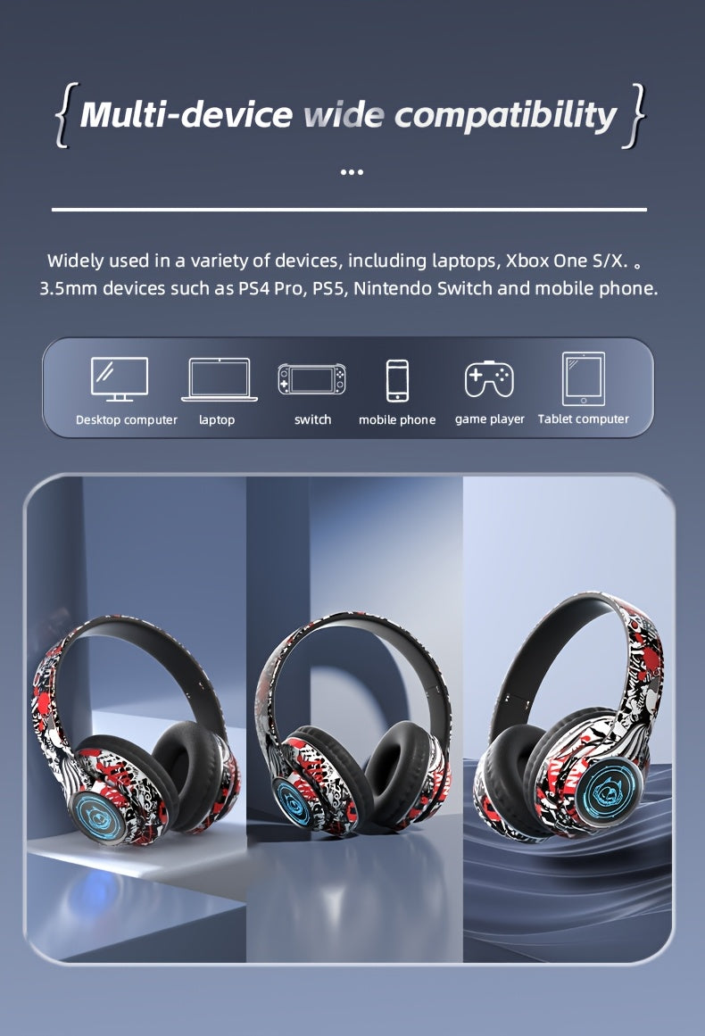 Wireless Headset with Shocking Sound, HIFI Sound Quality, 50 Hours Battery Life, Support Card Playback, Wired/Wireless Connection, RGB Luminous Lamp Effect, New Upgrade/Physical Noise Reduction, Acoustic Fidelity, Non-Inducti