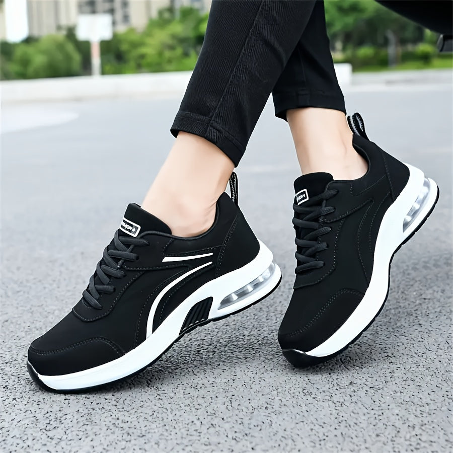 Women's All-Season Running Shoes - Lightweight Cushioned Gym Sneakers with Non-Slip Sole, Low-Top Lace-Up Sneakers in Black/ for Walking, Travel, Everyday - Breathable Synthetic Cover-like Upper, Gym Shoes, Minimalist Design,