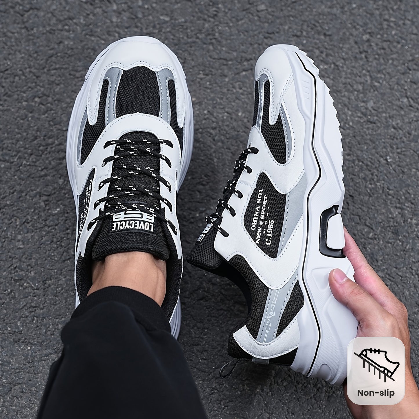 Men's Trendy Chunky Shoes, Comfy Non Slip Lace Up Casual Soft Sole Sneakers For Men's Outdoor Activities