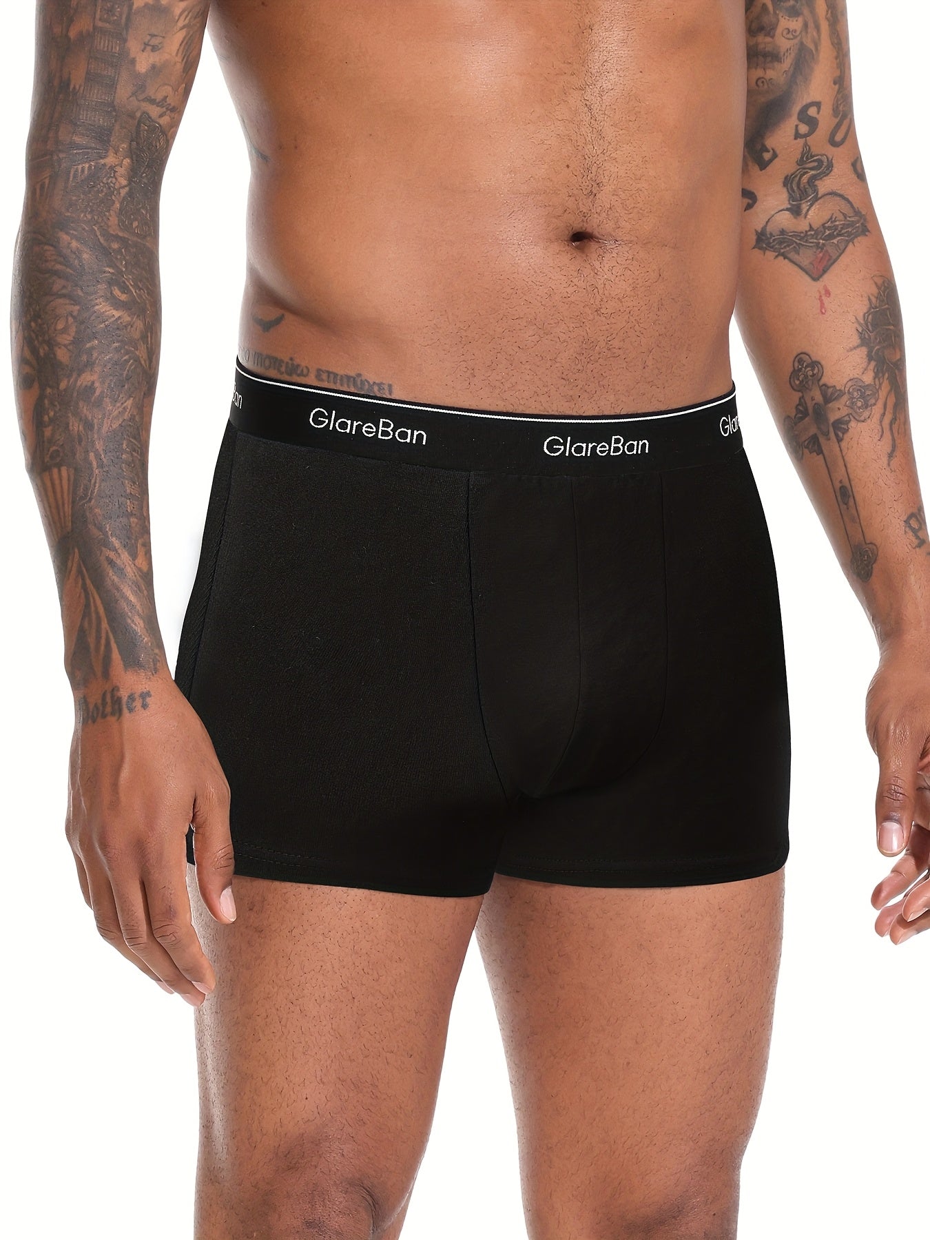 Men's Cotton Boxer Briefs - Soft, Comfortable, Stretch Fit, Solid Blac