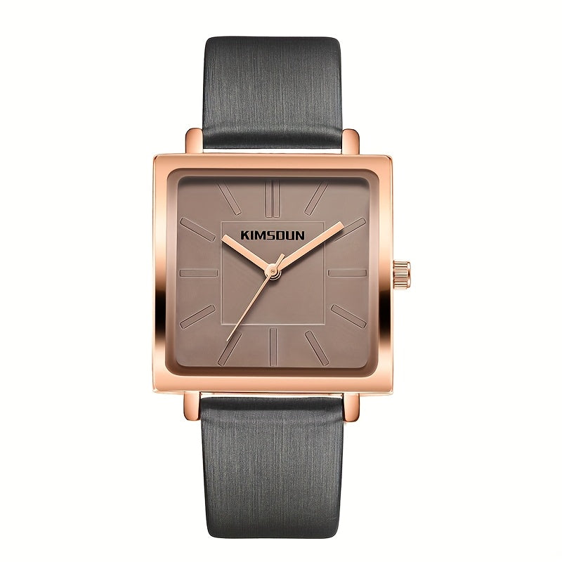 Women's Quartz Watch with Calfskin Strap and Minimalist Square Case