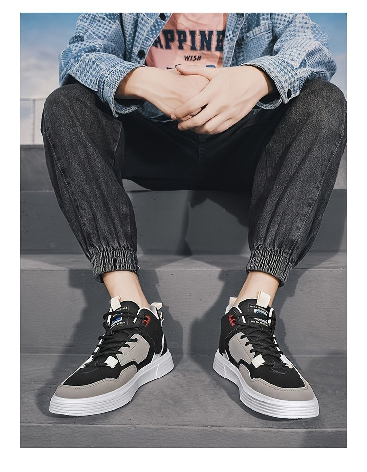 Men's High Top Lace Up Skateboard Shoes, Trendy Non Slip Casual Shoes For All Seasons Outdoor Walking Traveling Party
