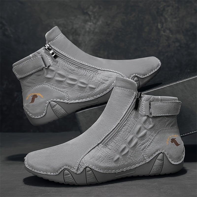 Men'S High-top Casual Shoes With Anti-slip, Comfortable, Outdoor, Fashionable, Plus Size, Business, Hand-stitched, Zipper, Cro, Lace-up.