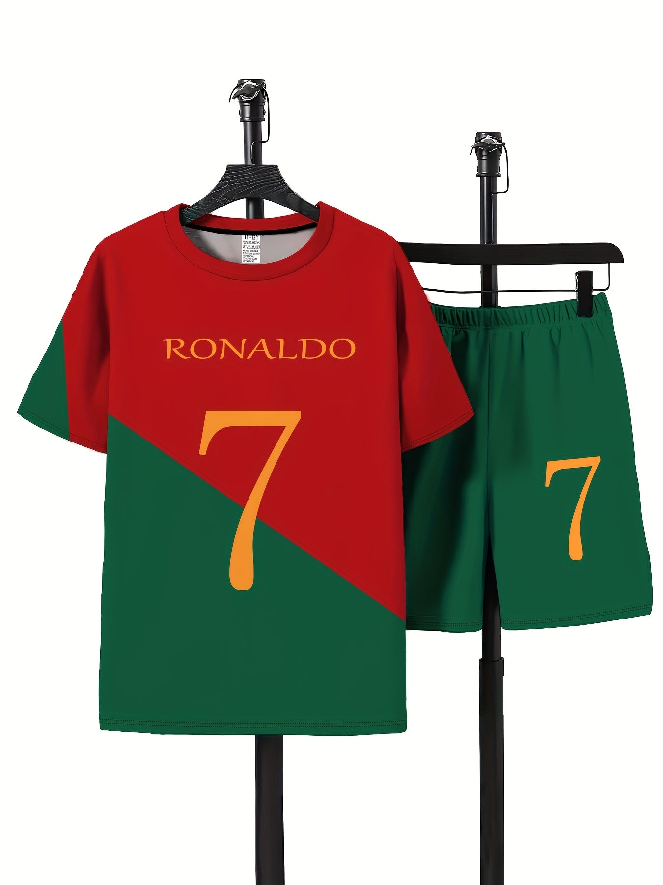 New Stylish Football Number 7 Character Print 3D Printed Top and Shorts Set for Girls and Boys, Kids' Short Sleeve Outfit, Perfect for Outdoor