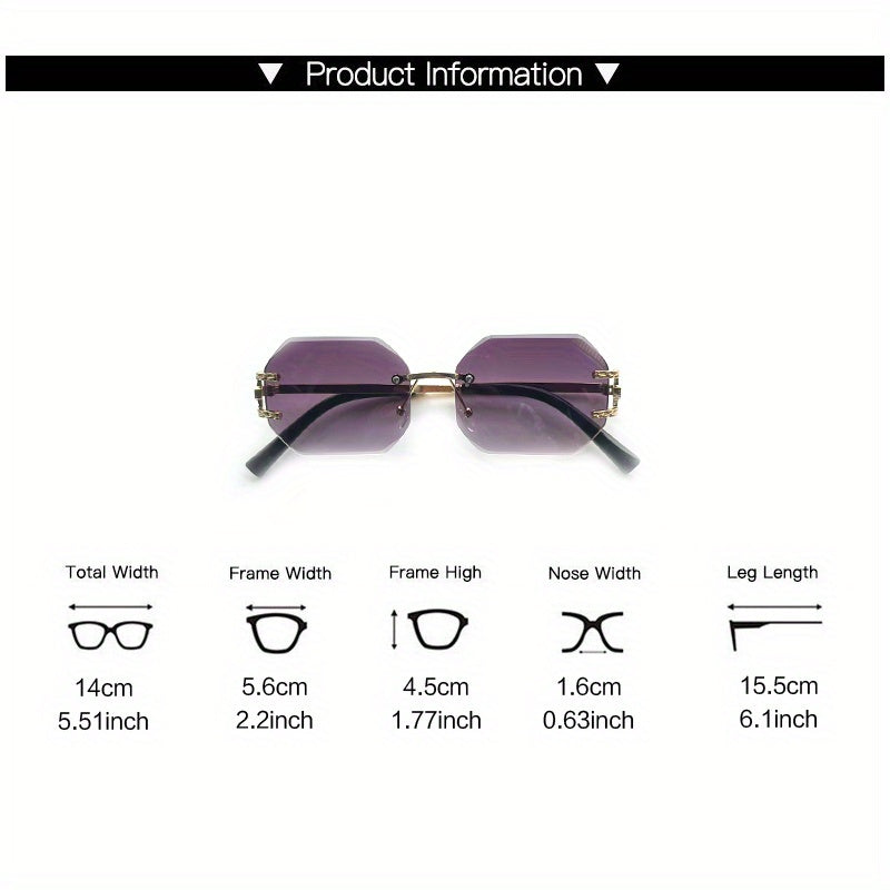 1 Pair Y2K-Inspired Rimless Fashion Glasses - Blue & Golden Frameless Eyewear with Polycarbonate Lenses, Lightweight Durable Design for Men & Women, Casual Streetwear, Parties, Holidays & Everyday Fashion Accessories, Party E