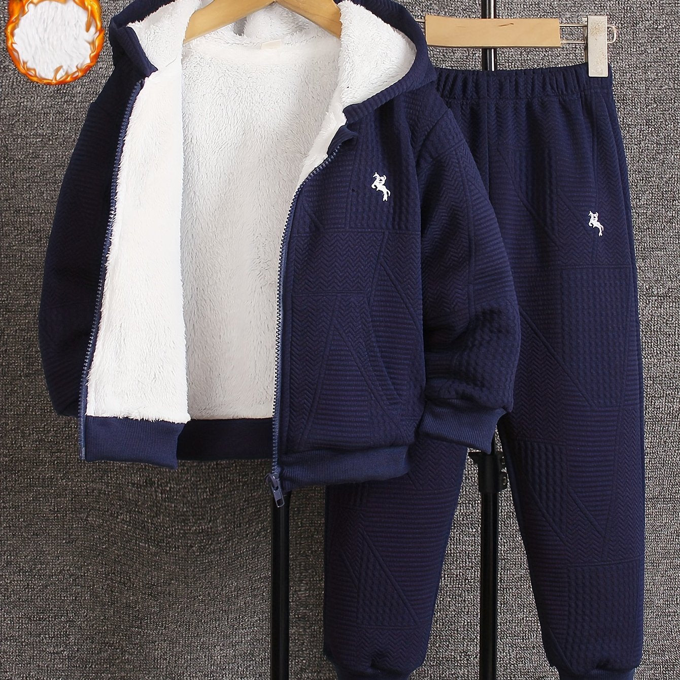 Cozy Fleece Zip-Up Hoodie & Pants Set - Beige Geometric Pattern, Long Sleeve Casual Winter Outfit with Pockets, Elastic Waistband, and Button-Up Front, Perfect for Fall/Winter, Cozy Clothing | Playful Design | Elastic Waistba