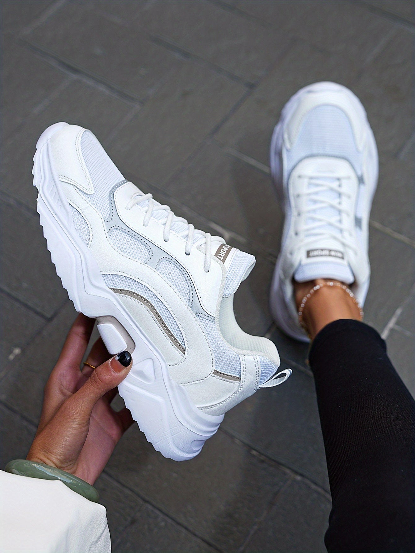 Women's Fashionable Platform Chunky Sneakers, Lace Up Breathable Running Shoes, Thick Bottom Outdoor Casual Dad Shoes
