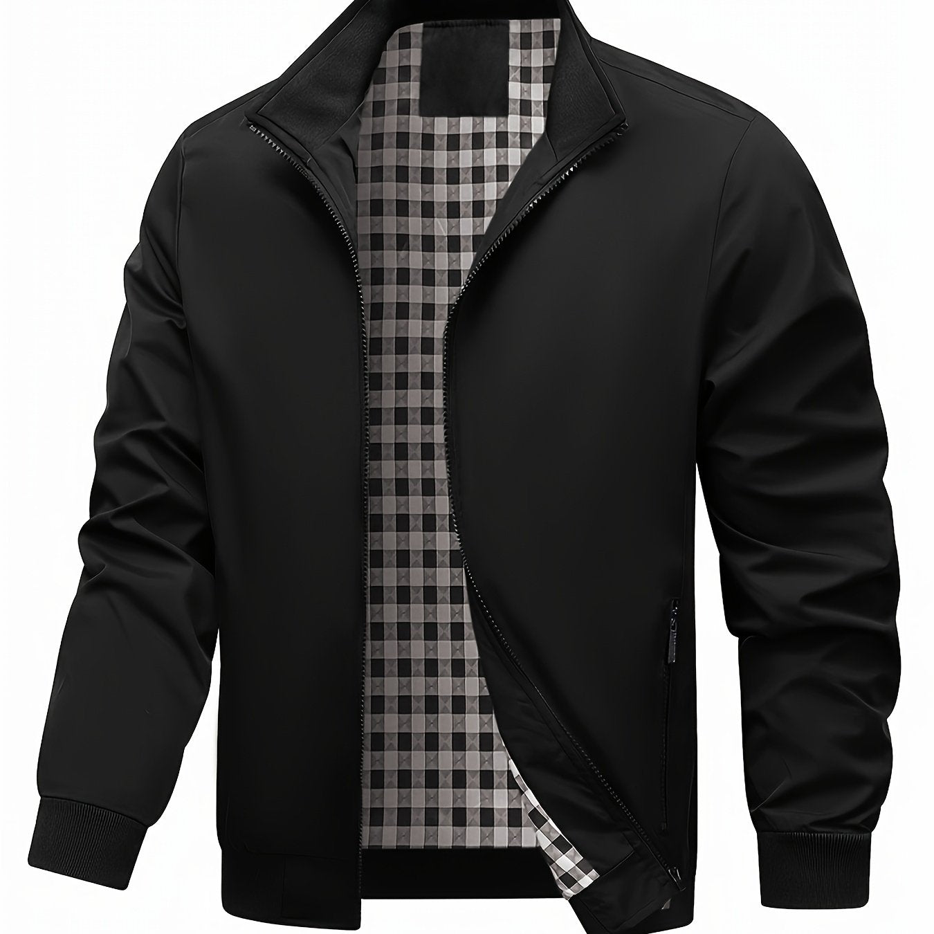 Men's Academic Jacket - Burgundy (Deep Red), Zip-Up Front Closure, Structured Non-Stretch Fabric, Zippered Pockets - Formal & Casual Outerwear for Office, Events, Everyday - Easy-Care Coat, Dressy Jacket, Houndstooth Pattern