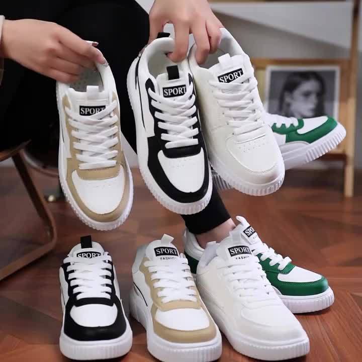 Unisex Low-Top Sneakers - White Green colorblock design, Lace-Up Closure, Cushioned EVA Sole - All-Season Casual Shoes for Men Women - Skateboarding, Everyday, Formal Events - Easy-Clean Synthetic Cover Upper, Everyday Fo