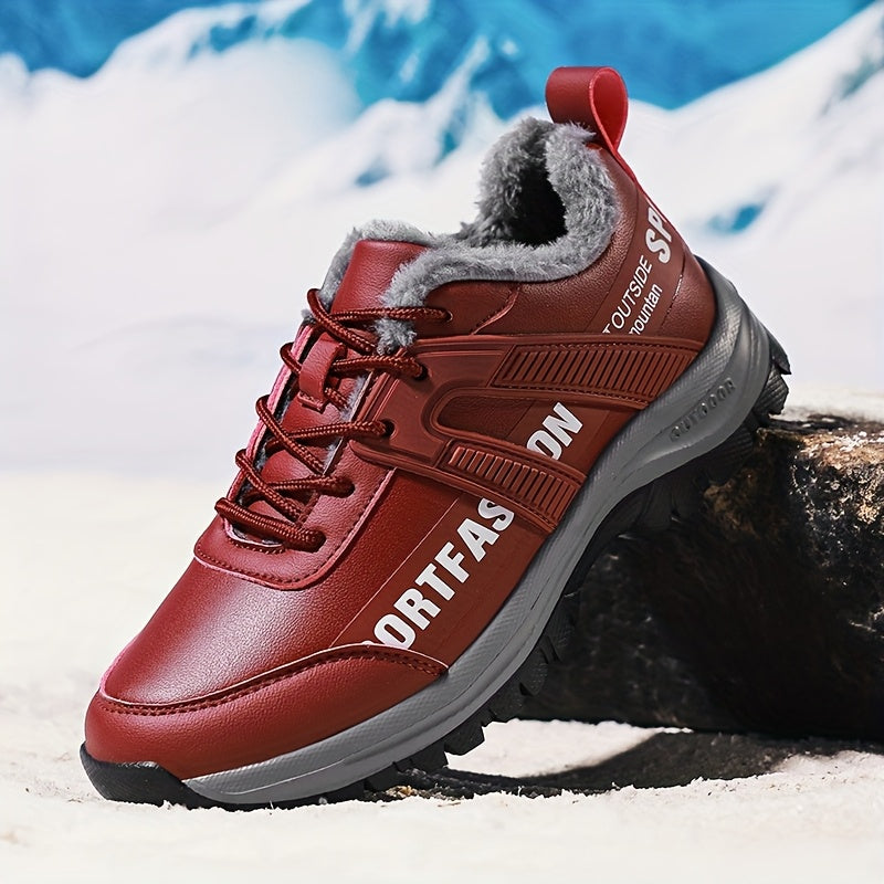 Men's Minimalist Style Winter Thickened Plush Lined Casual Sneakers, Lightweight and Comfortable with Wear- Soles