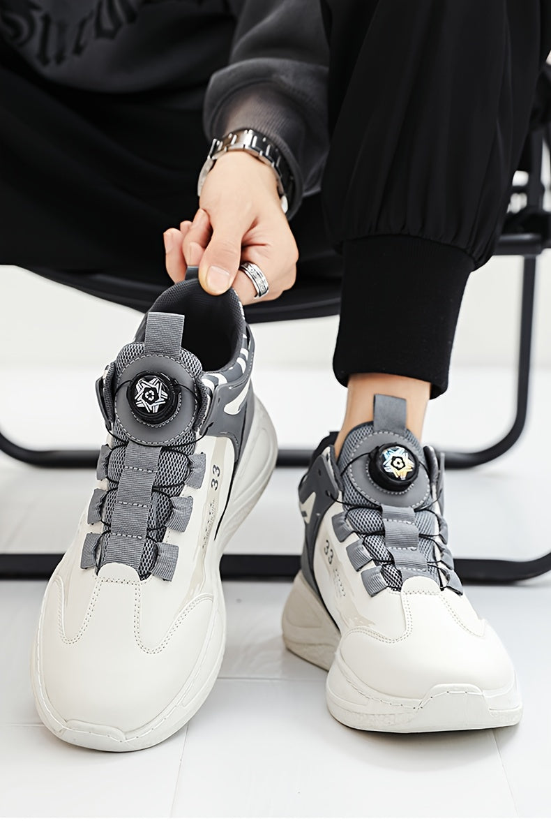 Men's Fashionable High-Top Sneakers with Rotating Buckle - Versatile, Breathable Running Shoes for All Seasons