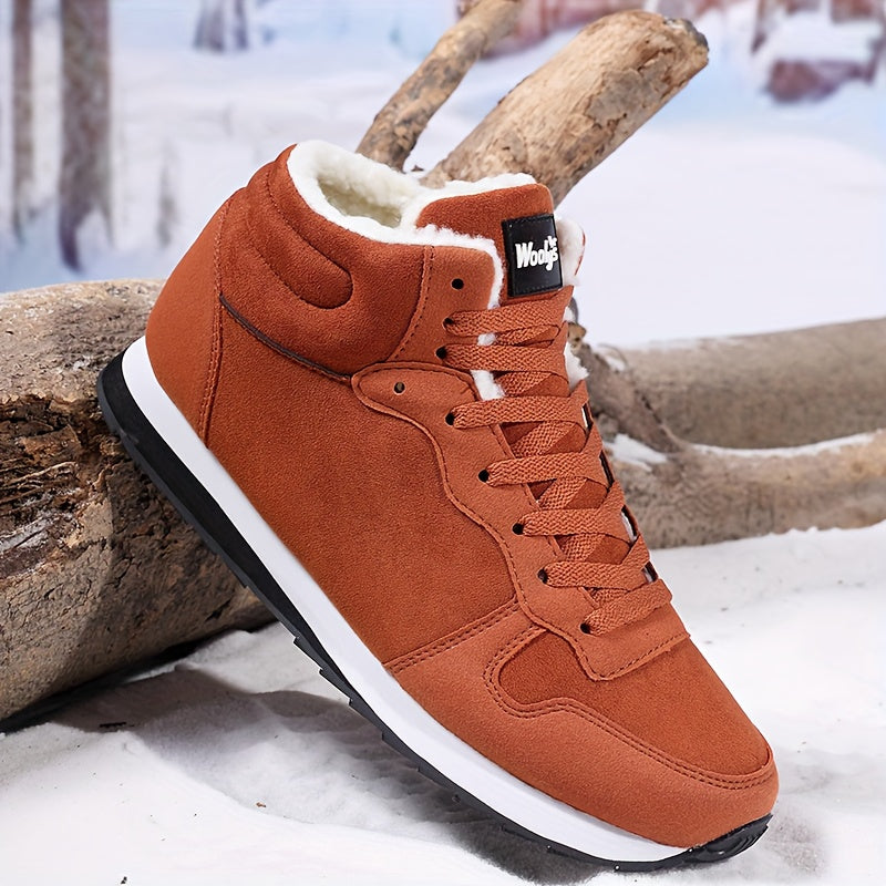 Men's Fleece-Lined Winter Boots - Warm & Durable -like Upper, Shock-Absorbing Cushioned Insole, Lace-Up Mid-Calf Ankle Boots with Traction Tread - All-Terrain Traction for Snow, Ice, Mud, Grass - Ideal for Hiking, Gym, E