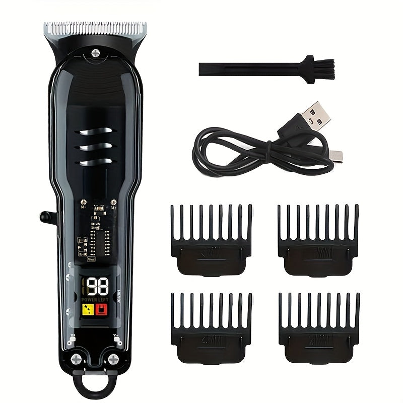 Rechargeable Professional Grooming Kit, Men's Digital Display Electric Trimmer, Minimalist Transparent Design | Portable Haircutting Tool for Home & Salon Use, Essential for Stylists, Ideal for Hair & Beard Trimming, Father's