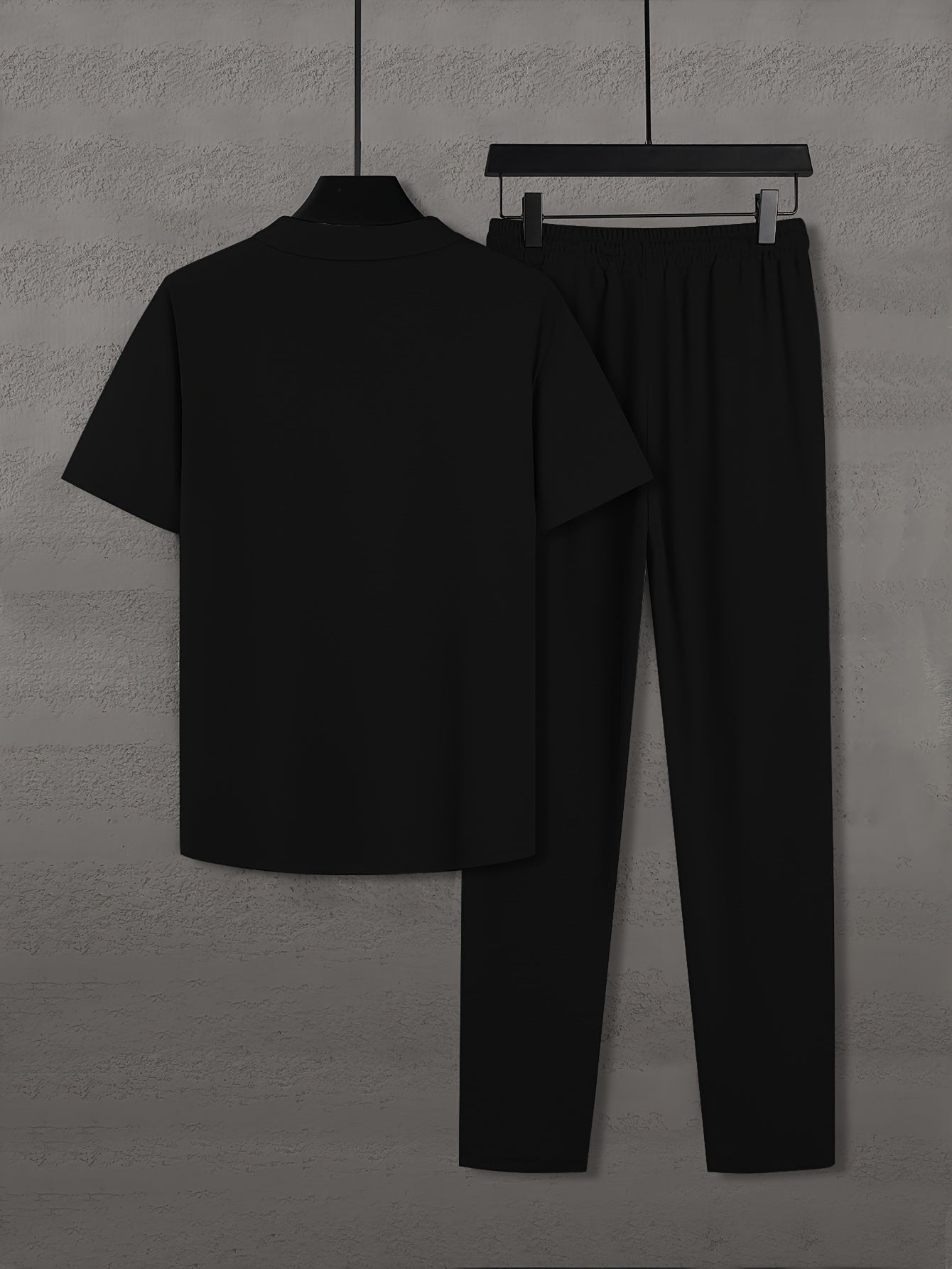 Men'S Summer Solid Color Trendy Casual Suit Collared Short Sleeve Long Pants Suit, Perfect for Outdoor
