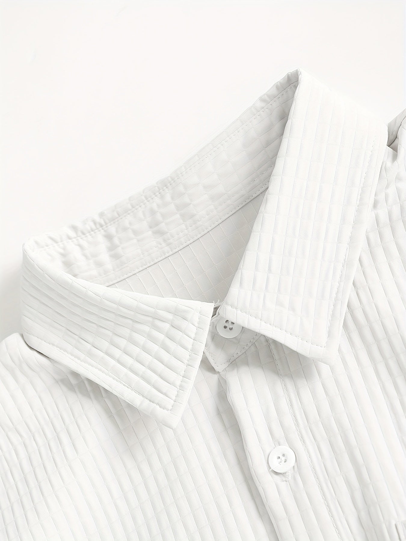 Summer Men'S Casual Bread Pattern Texture Short Sleeve Long Pants Shirt Set, 100% Polyester, Double Pocket Shirt, Turnover Woven Top Can Be Machine Washed and Dry Cleaned