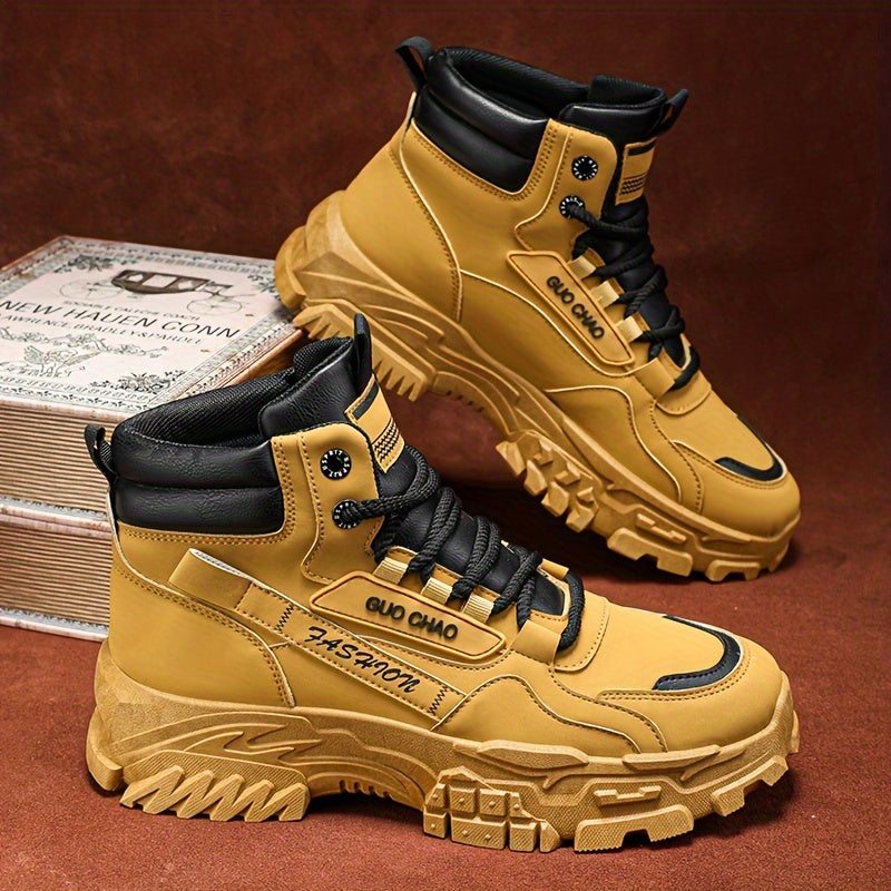 Men's High-Top Work Boots - Durable, Non-Slip, Lace-Up Casual Sneakers for All Seasons