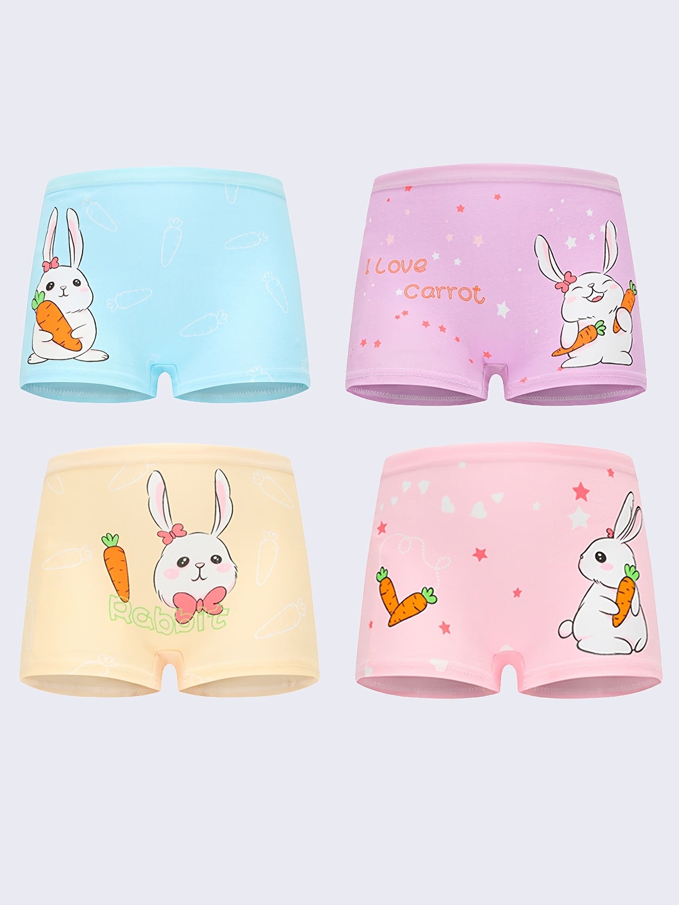 Girls' Cotton Briefs with Cute Rabbit Print – 4 Pack