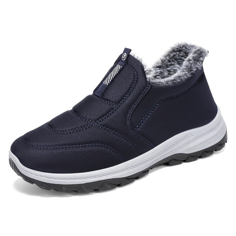 Winter Men'S Large Size Outdoor Short Boots - Fleece Lined Warm, Non-Slip PVC Sole, Round Toe Design, Black Casual Hiking Shoes Suitable for All Four Seasons