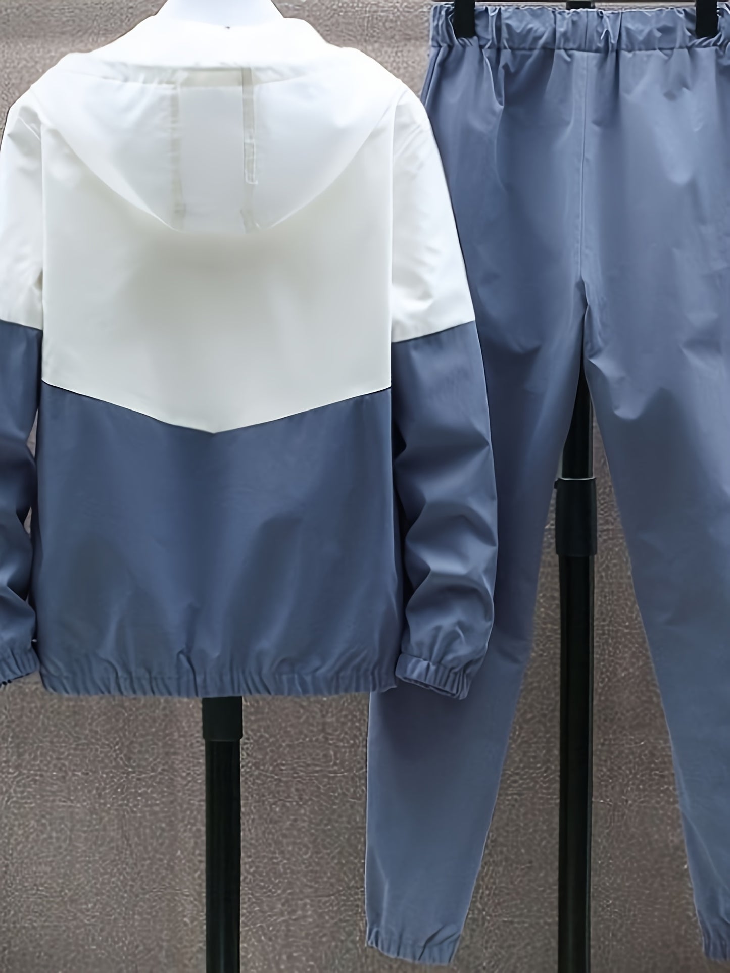 Men's Spring Autumn Outdoor Sports Training Casual Color Block Stitched Hoodie Adjustable Set Home Top and Pants Fashionable Windproof Jacket Pants Two-Piece Suit