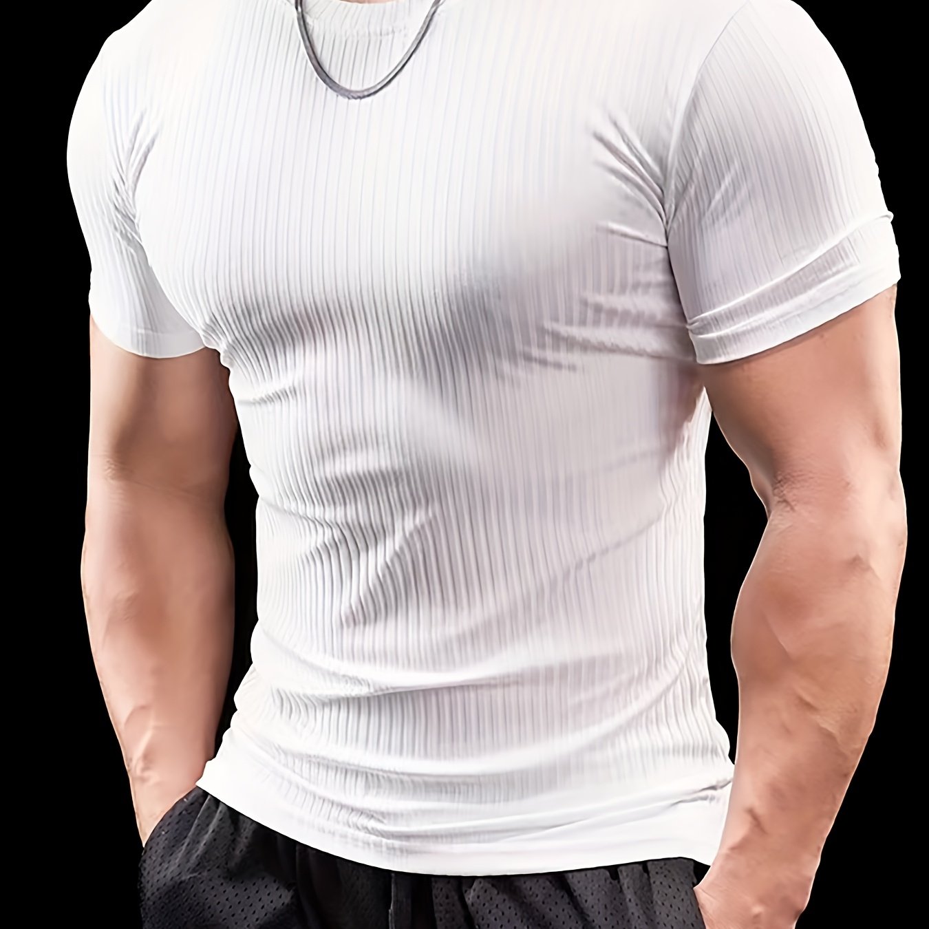 Men's Stretch Fit Short Sleeve T-Shirt - Breathable, Comfortable Polyester Blend, Solid Blue, Crew Neck, Casual Sporty Style for Spring/Summer