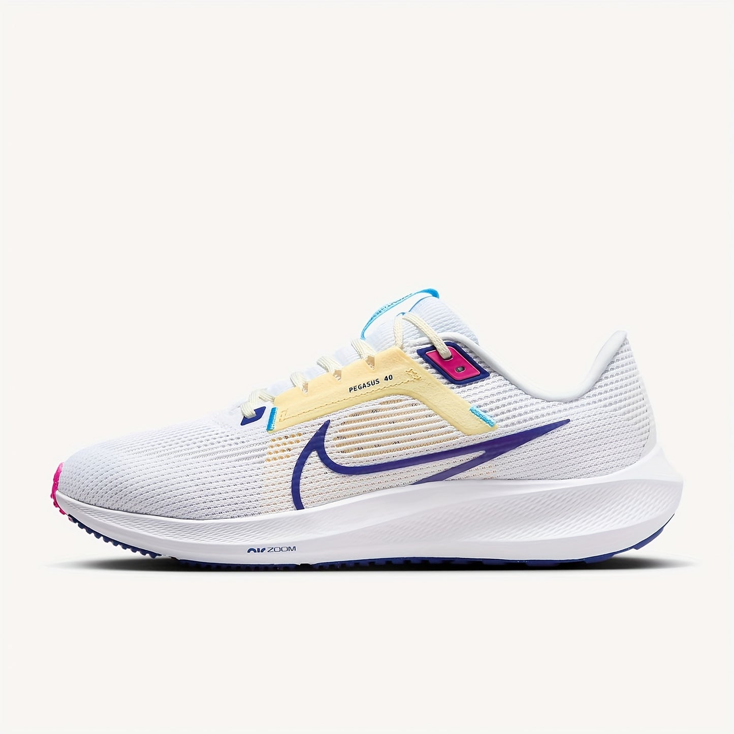 Nike Air Zoom Pegasus 40 Unisex Low-Top Running Shoes - White Pink Accents, Breathable Fabric, Shock-Absorbing Cushioning, Durable Rubber Sole for Gym, Training Casual Wear, Sneakers, Gym Footwear, Modern Athletic, Shocka