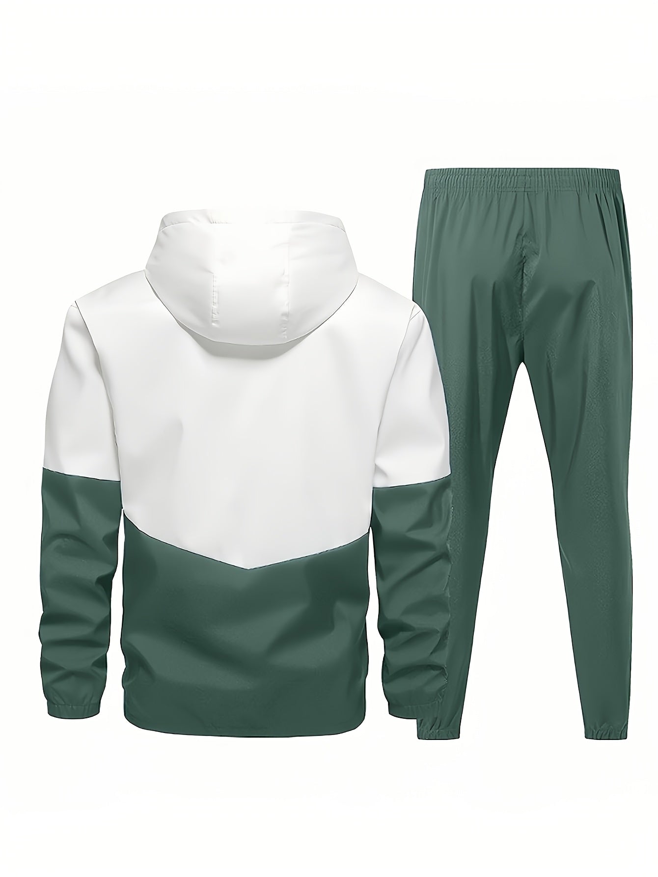 2pcs Men'S Casual Sportswear Set - Color Block Hooded Jacket and Pants, Polyester, Machine Washable, All-Season, with Pockets, Regular Fit, Spring Sportswear|Hooded Sportswear|Machine Washable Fabric