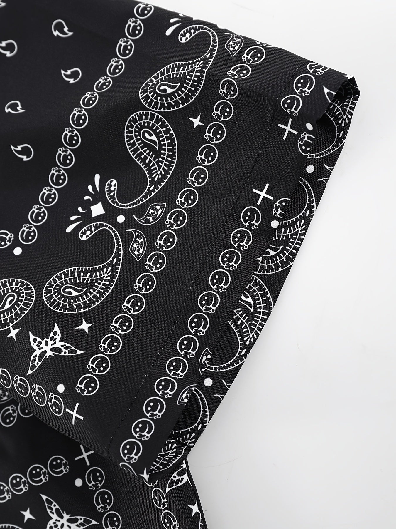 Men's Paisley Print Short Sleeve Shorts Single Button Shirt Suit with Elastic Cord and Pockets