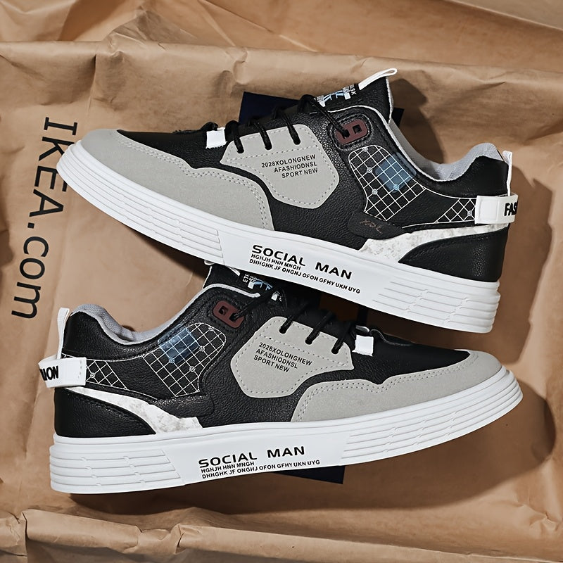 Men's Stylish Athletic Sneakers - Durable, Non-Slip, Thick Sole for Height Boost Shock Absorption, Casual Campus Trend, Versatile Lace-Up Design