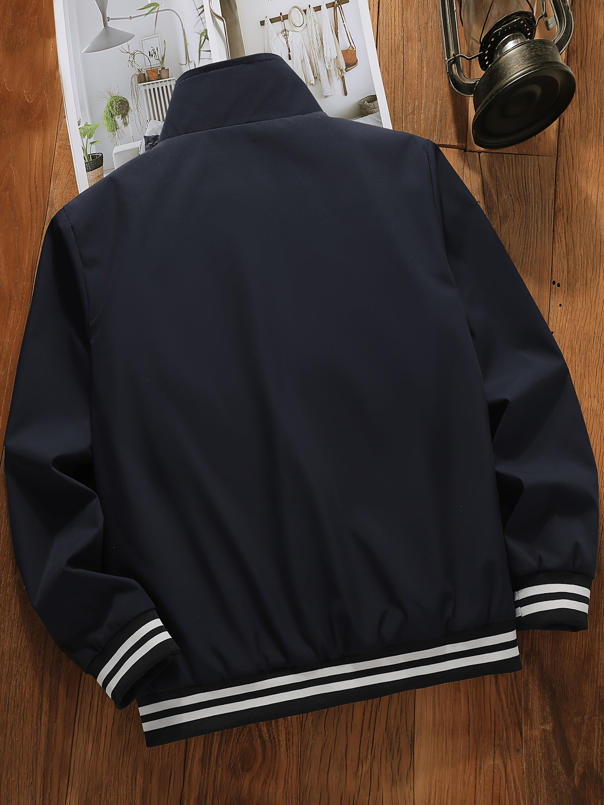 Men's Spring/Fall Stand Collar Jacket with Ribbed Hem