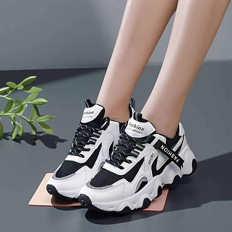 Women's Breathable Mesh Sneakers - Casual Lace-Up, Low Top Sneakers with Faux Cover PU Sole for Summer
