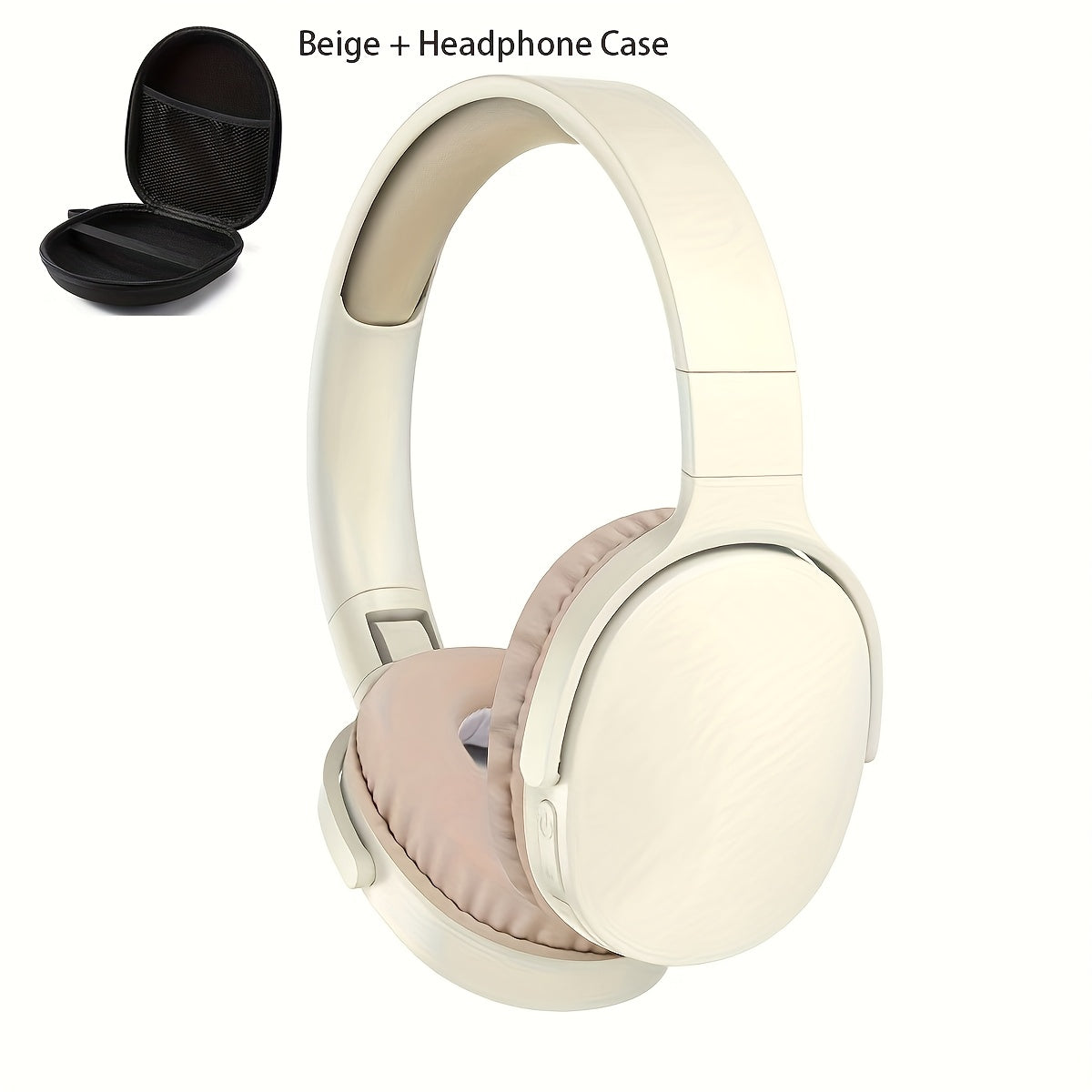 Beige Wireless Headphones, High Fidelity Stereo Sound, Foldable Design, Suitable for Travel and Sports, Compatible with Mobile Phones, Button Volume Control, USB Type-C Charging, Rechargeable Lithium Polymer Battery, Non-Wate