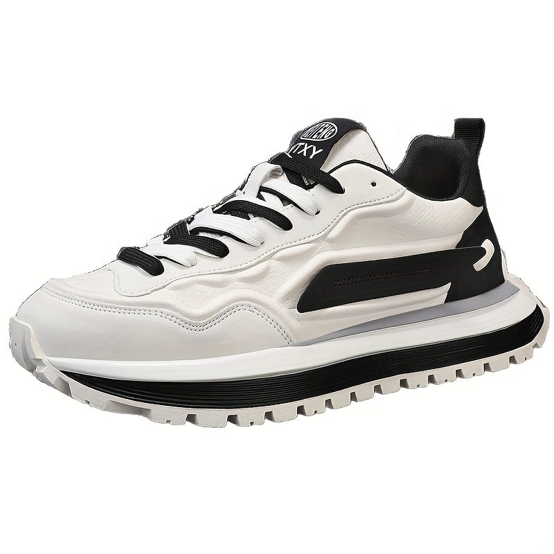 Men's Breathable Casual Sneakers - Trendy Low-Top Lace-Up Sneakers with Soft Rubber Sole, White Black Design for Spring/Summer, Perfect for Running and Casual Attire, Versatile Running Footwear Sporty Aesthetic Shoes Co