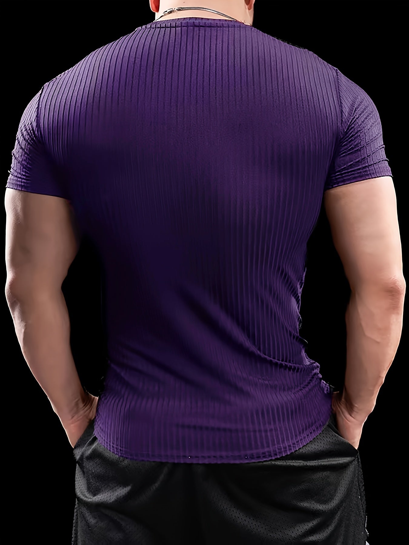 Men's Stretch Fit Short Sleeve T-Shirt - Breathable, Comfortable Polyester Blend, Solid Blue, Crew Neck, Casual Sporty Style for Spring/Summer