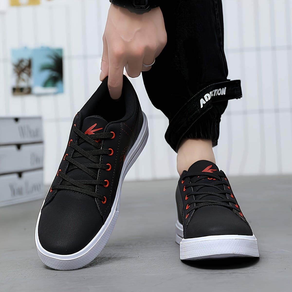 Athletic Chic Men's Fashion Sneakers YY-9003, Casual Sports Low Top Lace-Up Shoes with Striped Microfiber Synthetic Upper, Fabric Inner EVA Sole for Outdoor Running