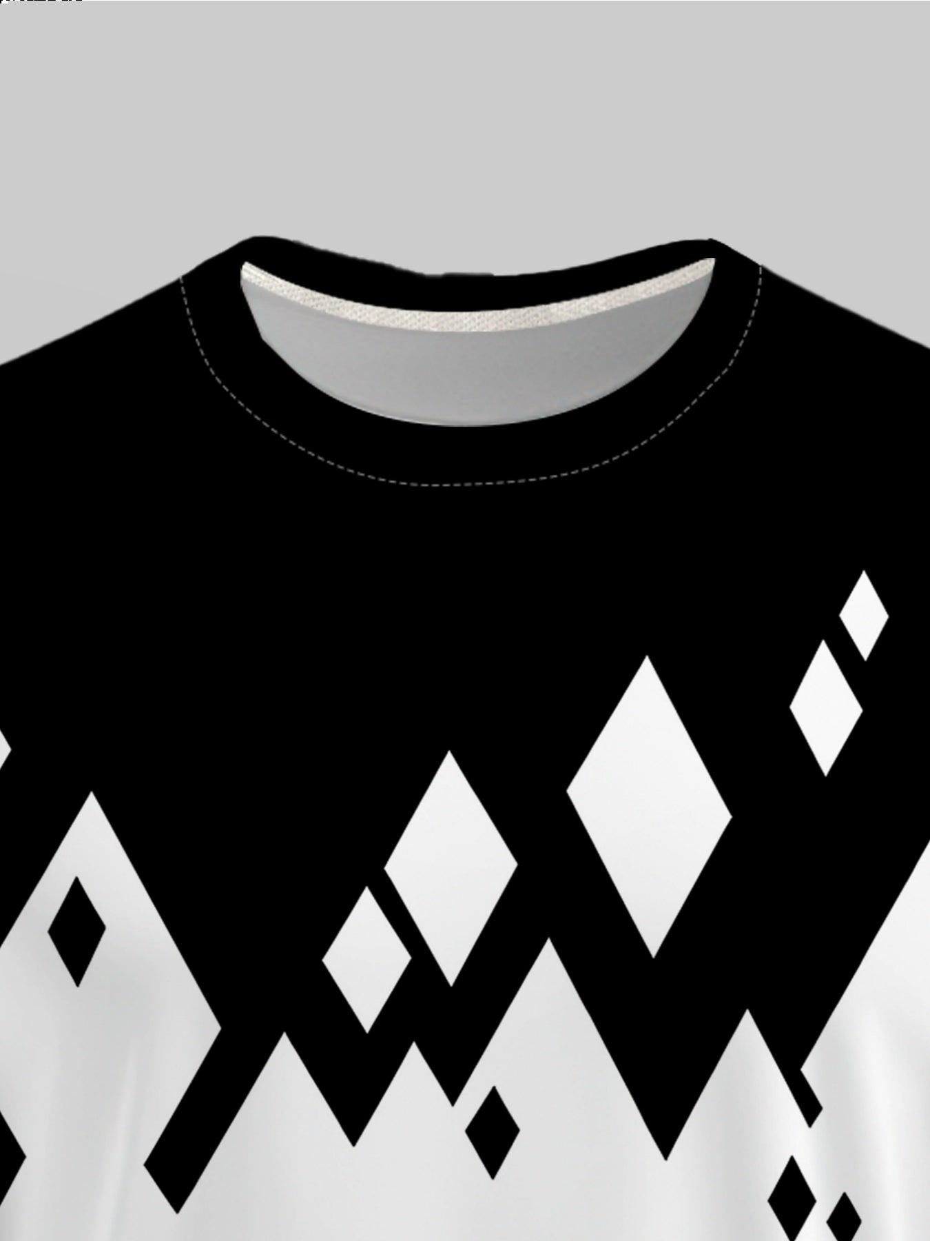 Men's Black & White Contrast Round Neck Long Sleeve T-Shirt - Casual Versatile Base Layer Top with Subtle Crossover Print, Machine Washable, Regular Fit for -Casual & Semi-Formal Wear