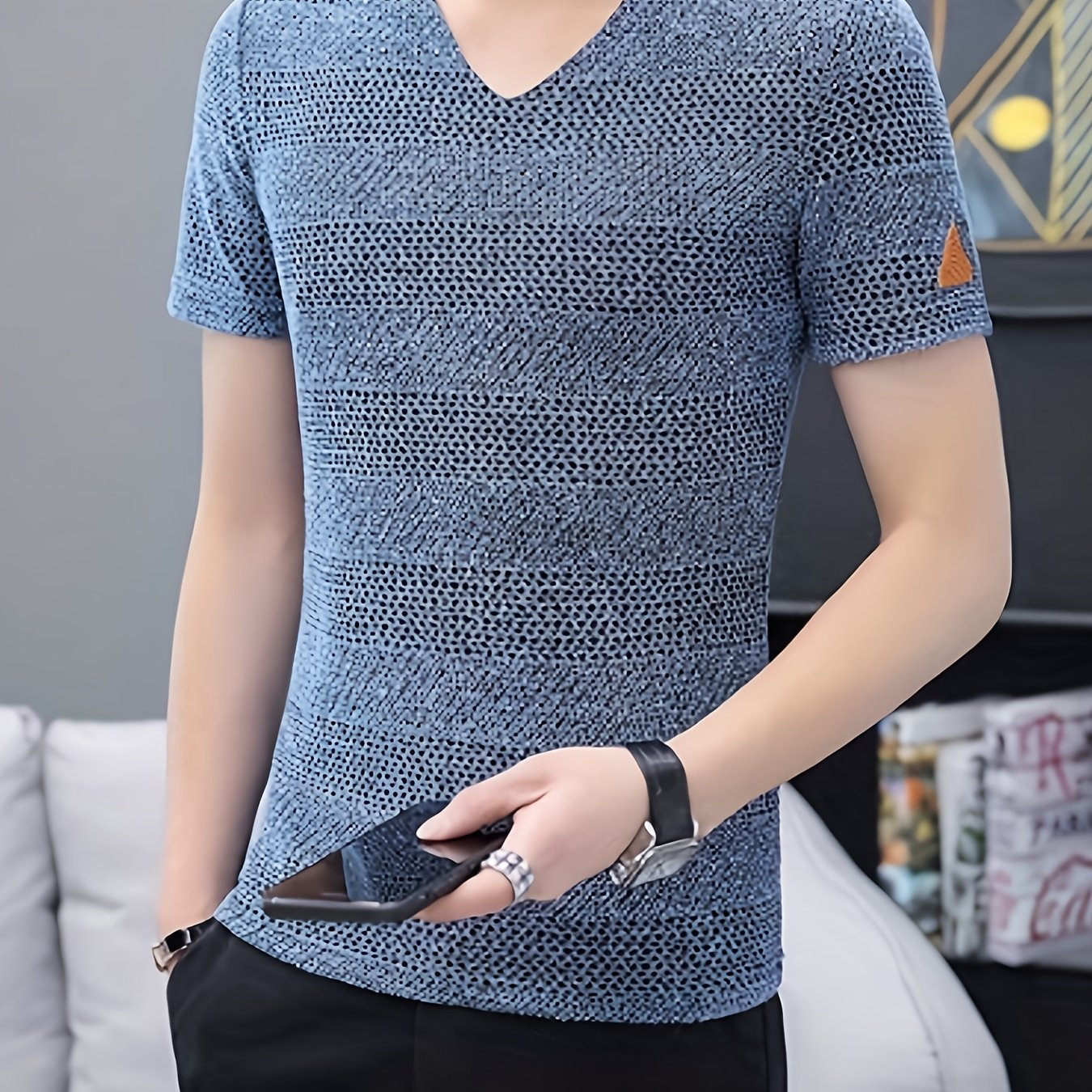Men's Short-Sleeve T-Shirt Summer Hollow-Out Cool High-End Half Sleeve Breathable Non-See-Through