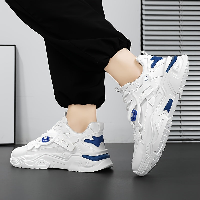 Men'S Stylish High-Top Sneakers - White with Blue Accents, Lace-Up Casual Shoes for Daily Wear, All-Season Comfort, Casual Footwear High Top Sneakers Durable Footwear